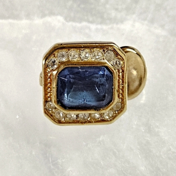 Dior Blue Stone and Cubic Zirconia Single Vintage Clip On Earring In Gold - Picture 6 of 7